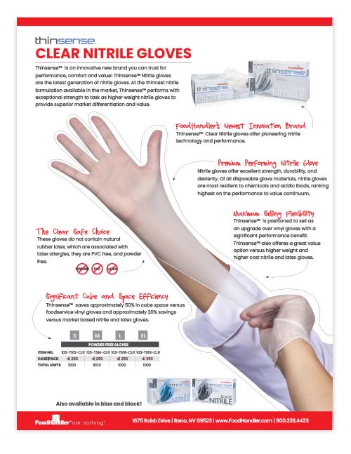 FoodHandler Clear Nitrile Gloves Sell Sheet
