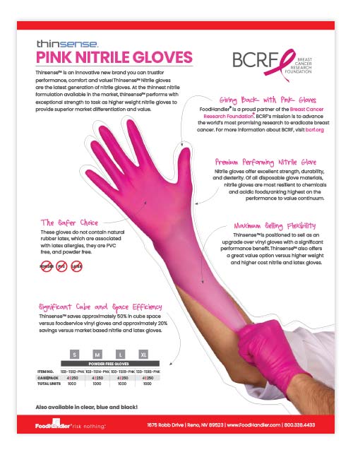 FoodHandler Pink Thinsense Nitrile Gloves Sell Sheet
