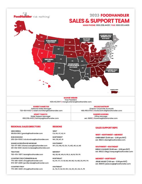 FoodHandler Sales and Support Team Map