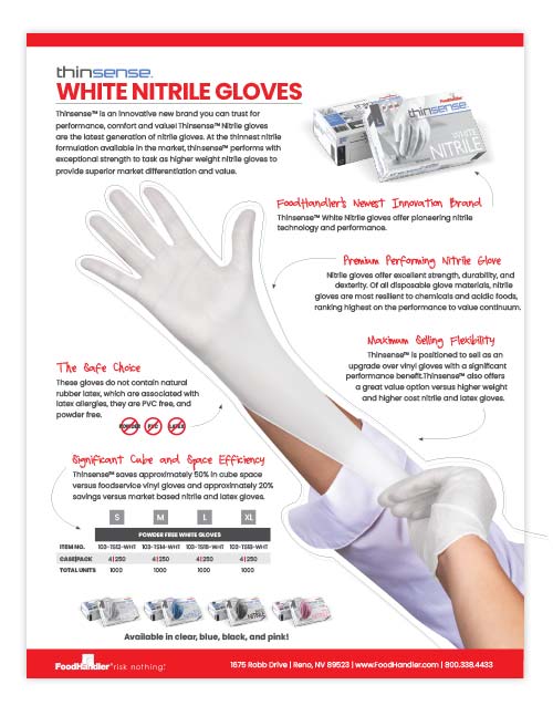 FoodHandler Thinsense White Nitrile Gloves Sell Sheet
