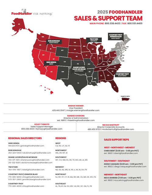 2025 Foodhandler Sales & Support Team Map