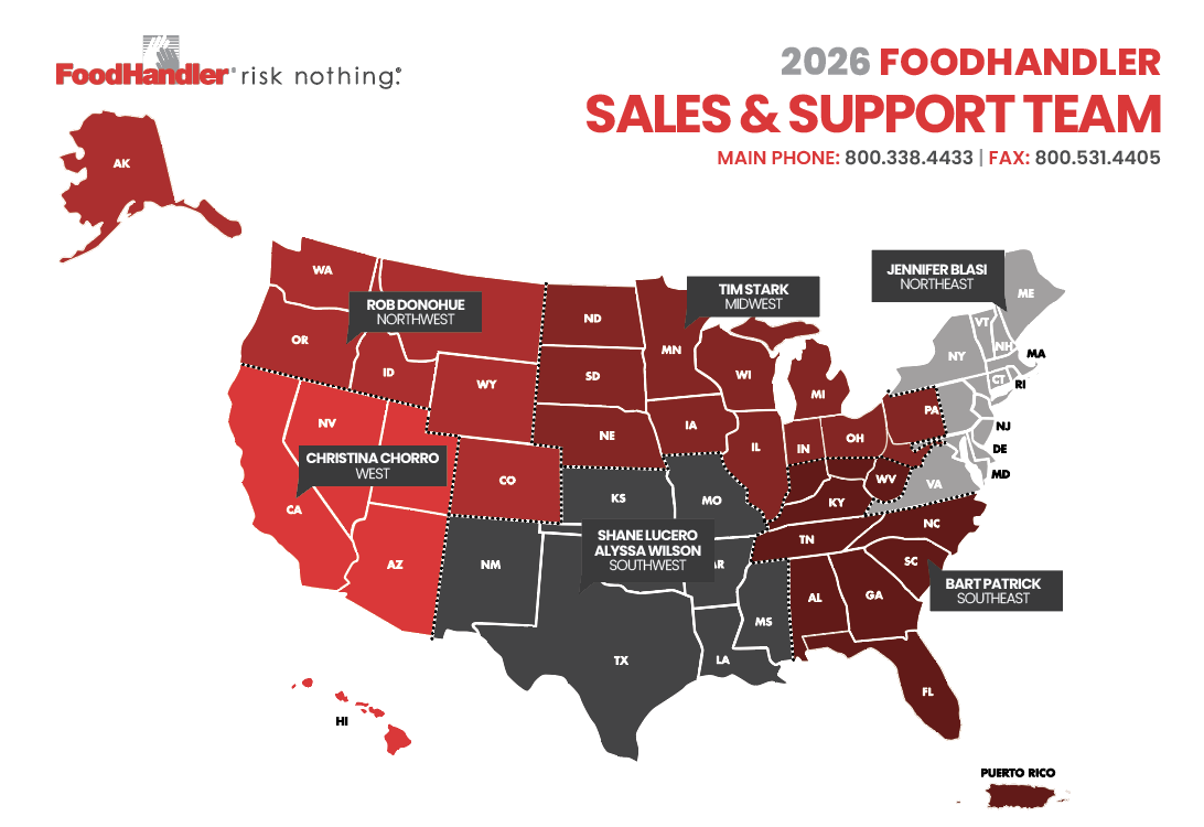 2026 Foodhandler Sales & Support Team Map