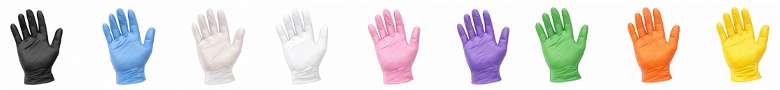 FoodHandler Glove Colors - black, blue, white, clear, pink, purple, green, orange and yellow