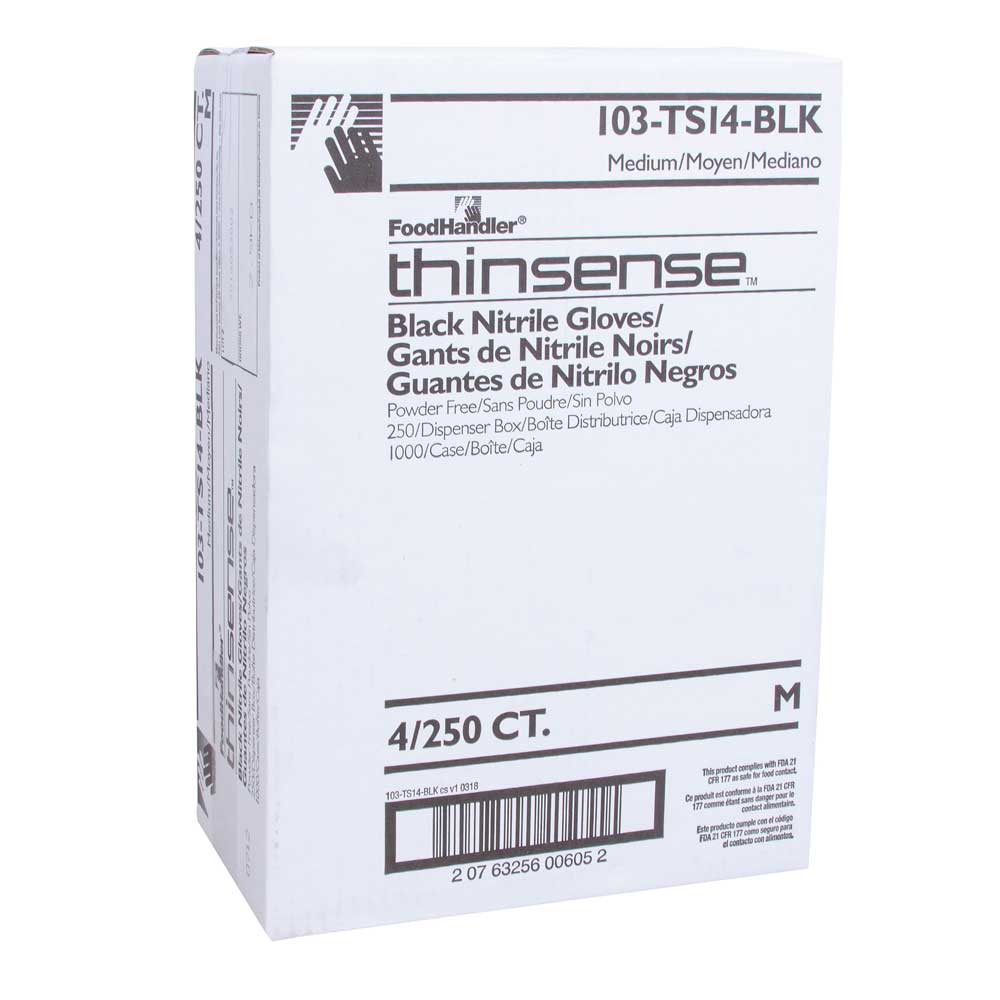 thinsense medium black nitrile disposable gloves - 5/250 1000 count