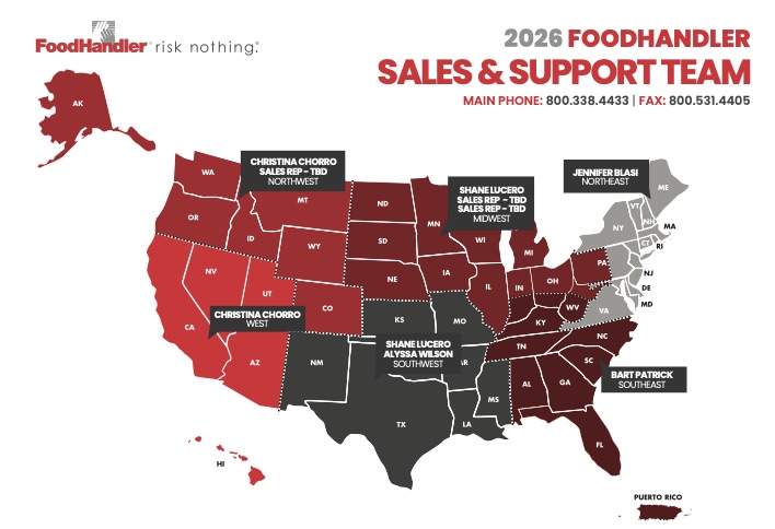 2026 Foodhandler Sales & Support Team Map
