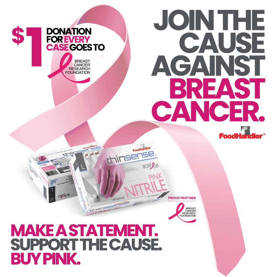 Join the cause against breast cancer with FoodHandler® thinsense® pink gloves - $1.00 donation made for every case purchased